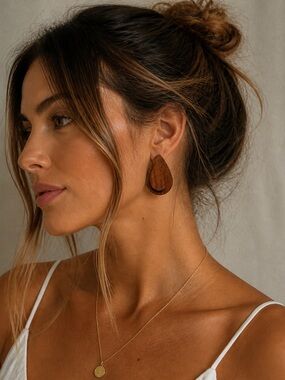 Wood Teardrop Statement Earrings Minimalist Boho Retro Chic